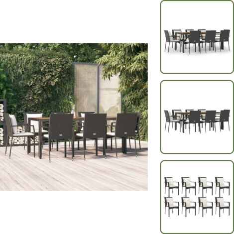 Rattan PE - vidaXL Set da Pranzo da Giardino 9 pz con Cuscini Nero in Polyrattan - Acciaio verniciato