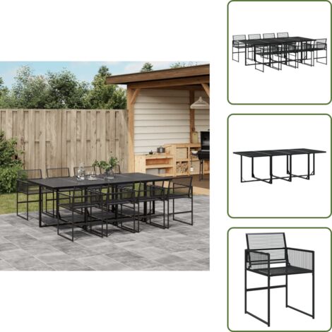 Rattan PE - vidaXL Set da Pranzo da Giardino 9 pz Nero in Polyrattan - Vetro temperato