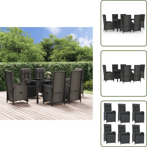 Rattan PE - vidaXL Set da Pranzo Giardino 7pz Nero e Grigio con Cuscini Polyrattan - Acciaio verniciato