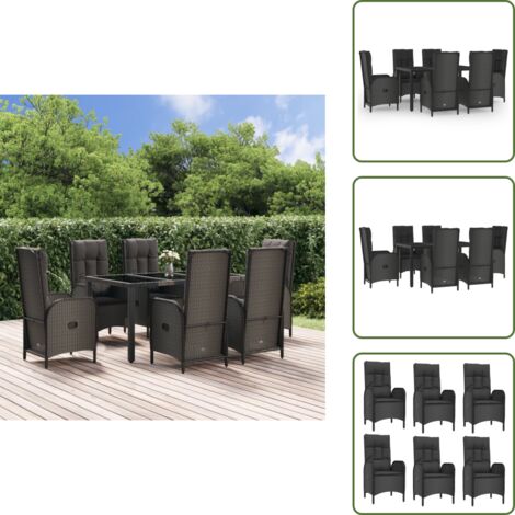 Rattan PE - vidaXL Set da Pranzo Giardino 7pz Nero e Grigio con Cuscini Polyrattan - Acciaio verniciato