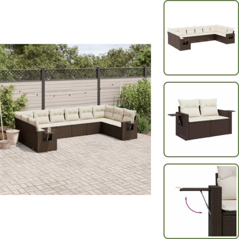 Rattan PE - vidaXL Set Divani da Giardino 10pz con Cuscini in Polyrattan Marrone - Poltrone da giardino