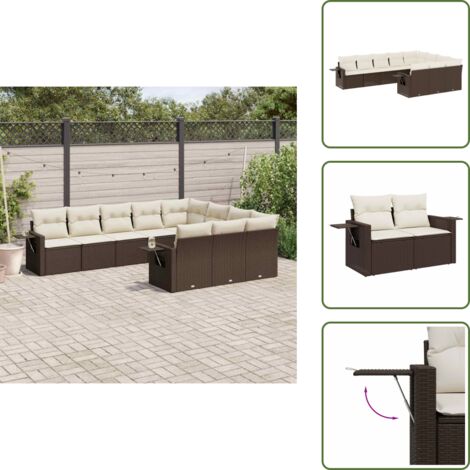 Rattan PE - vidaXL Set Divani da Giardino 10pz con Cuscini in Polyrattan Marrone - Poltrone da giardino