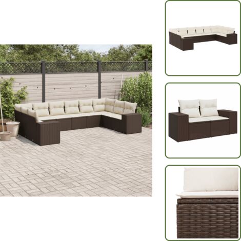 Rattan PE - vidaXL Set Divani da Giardino 10pz con Cuscini in Polyrattan Marrone - Poltrone da giardino