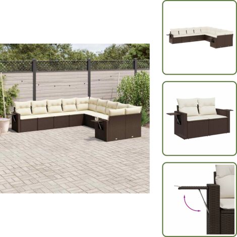 Rattan PE - vidaXL Set Divani da Giardino 10pz con Cuscini in Polyrattan Marrone - Poltrone da giardino