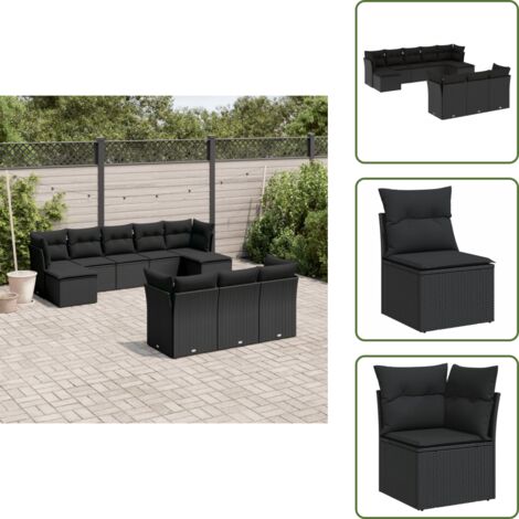Rattan PE - vidaXL Set Divani da Giardino 10pz con Cuscini in Polyrattan Nero - Cuscini sfoderabili