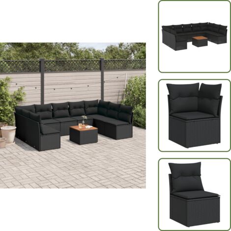 Rattan PE - vidaXL Set Divani da Giardino 10pz con Cuscini in Polyrattan Nero - Tavolo da giardino