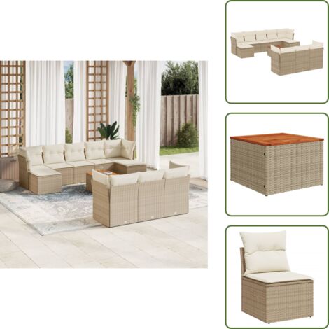 Rattan PE - vidaXL Set Divani da Giardino 11 pz con Cuscini Beige in Polyrattan - Copertura impermeabile