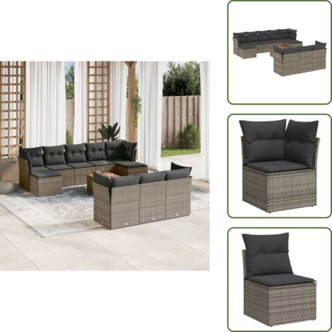 Rattan PE - vidaXL Set Divani da Giardino 11 pz con Cuscini in Polyrattan Grigio - Mobili da giardino