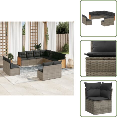 Rattan PE - vidaXL Set Divani da Giardino 11 pz con Cuscini in Polyrattan Grigio - Poltrona da giardino