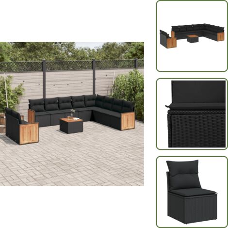 Rattan PE - vidaXL Set Divani da Giardino 11 pz con Cuscini in Polyrattan Nero - Poltrona da giardino