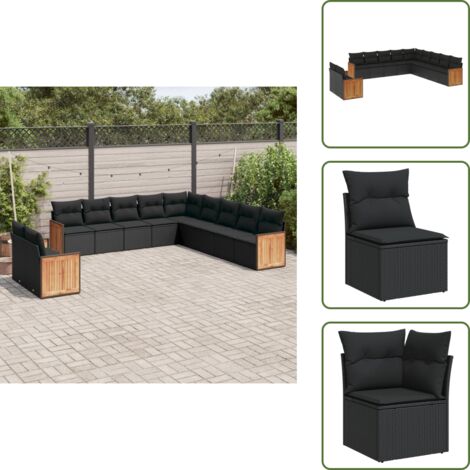 Rattan PE - vidaXL Set Divani da Giardino 11 pz con Cuscini in Polyrattan Nero - Poltrona da giardino