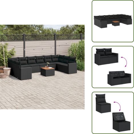 Rattan PE - vidaXL Set Divani da Giardino 11 pz con Cuscini in Polyrattan Nero - Poltrona da giardino
