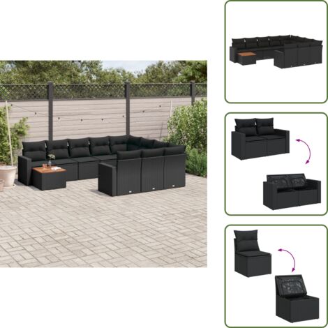 Rattan PE - vidaXL Set Divani da Giardino 11 pz con Cuscini in Polyrattan Nero - Poltrona da giardino