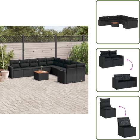 Rattan PE - vidaXL Set Divani da Giardino 11 pz con Cuscini in Polyrattan Nero - Poltrona da giardino