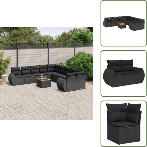 Rattan PE - vidaXL Set Divani da Giardino 11 pz con Cuscini in Polyrattan Nero - Poltrone da esterno