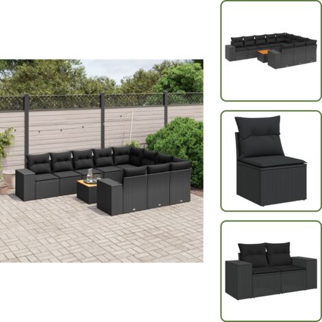 Rattan PE - vidaXL Set Divani da Giardino 11 pz con Cuscini in Polyrattan Nero - Poltrone da giardino