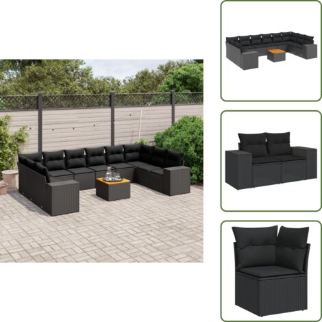 Rattan PE - vidaXL Set Divani da Giardino 11 pz con Cuscini in Polyrattan Nero - Poltrone da giardino