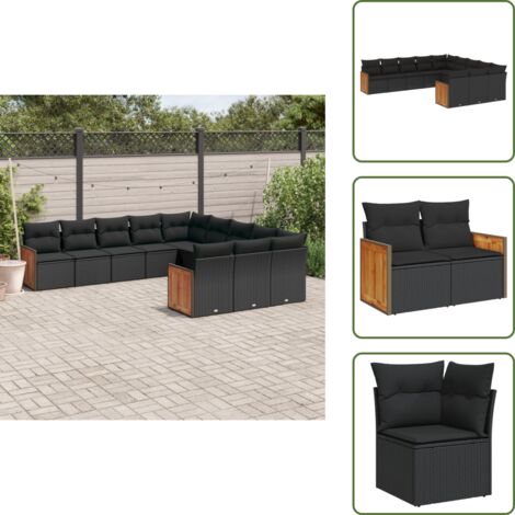 Rattan PE - vidaXL Set Divani da Giardino 11 pz con Cuscini in Polyrattan Nero - Poltrone da giardino