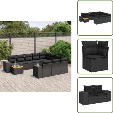 Rattan PE - vidaXL Set Divani da Giardino 11 pz con Cuscini in Polyrattan Nero - Poltrone da giardino