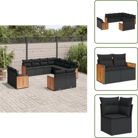 Rattan PE - vidaXL Set Divani da Giardino 11 pz con Cuscini in Polyrattan Nero - Poltrone da giardino