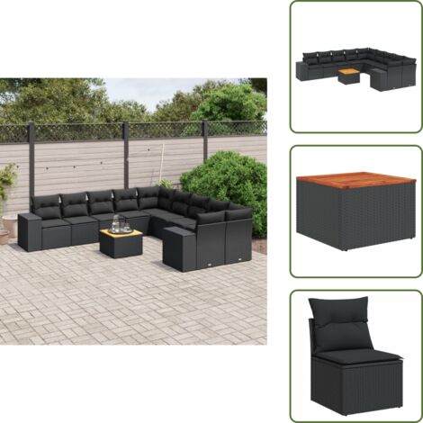 Rattan PE - vidaXL Set Divani da Giardino 11 pz con Cuscini in Polyrattan Nero - Poltrone da giardino