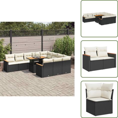 Rattan PE - vidaXL Set Divani da Giardino 11 pz con Cuscini Polyrattan Acacia Nero - Copertura impermeabile