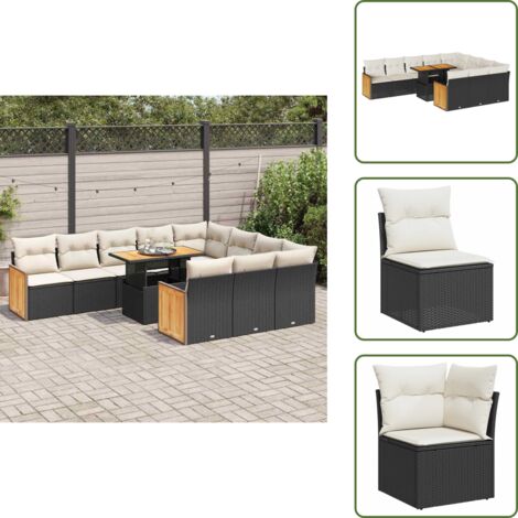 Rattan PE - vidaXL Set Divani da Giardino 11 pz con Cuscini Polyrattan Acacia Nero - Copertura impermeabile