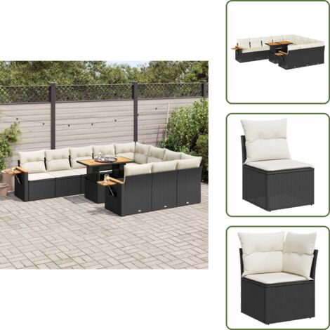 Rattan PE - vidaXL Set Divani da Giardino 11 pz con Cuscini Polyrattan Acacia Nero - Poltrone da giardino