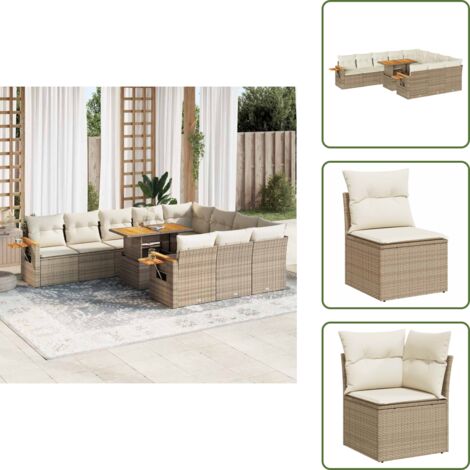 Rattan PE - vidaXL Set Divani da Giardino 11pz con Cuscini Beige Acacia Polyrattan - Poltrone da giardino