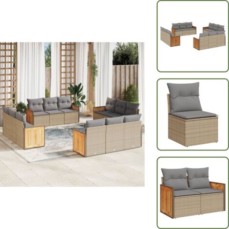 Rattan PE - vidaXL Set Divani da Giardino 12 pz con Cuscini Beige in Polyrattan - Poltrone da giardino