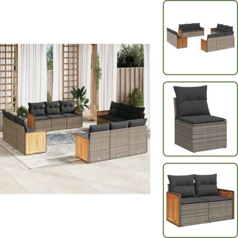 Rattan PE - vidaXL Set Divani da Giardino 12 pz con Cuscini Grigio in Polyrattan - Poltrone da giardino