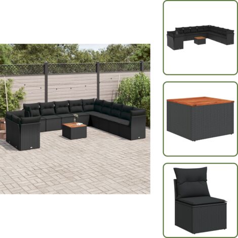 Rattan PE - vidaXL Set Divani da Giardino 12 pz con Cuscini Nero in Polyrattan - Copertura impermeabile