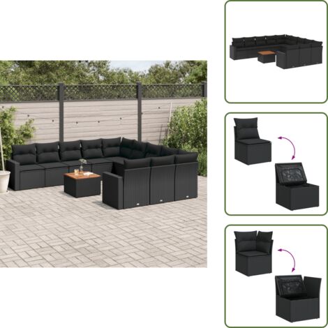 Rattan PE - vidaXL Set Divani da Giardino 12 pz con Cuscini Nero in Polyrattan - Poltrone da giardino