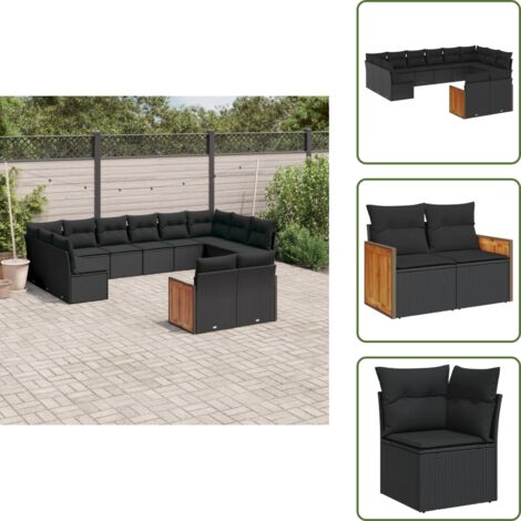 Rattan PE - vidaXL Set Divani da Giardino 12 pz con Cuscini Nero in Polyrattan - Poltrone da giardino