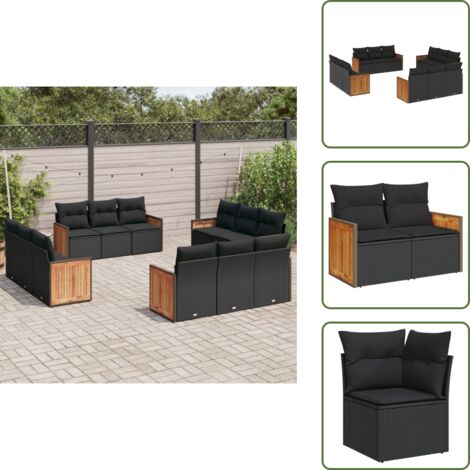 Rattan PE - vidaXL Set Divani da Giardino 12 pz con Cuscini Nero in Polyrattan - Poltrone da giardino