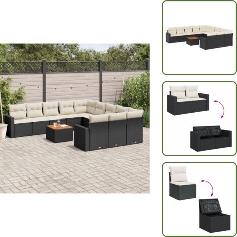 Rattan PE - vidaXL Set Divani da Giardino 12 pz con Cuscini Nero in Polyrattan - Poltrone da giardino