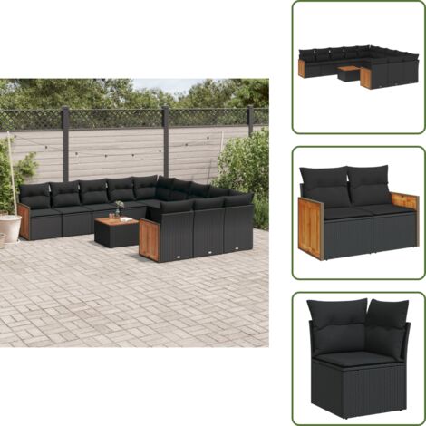 Rattan PE - vidaXL Set Divani da Giardino 12 pz con Cuscini Nero in Polyrattan - Poltrone da giardino