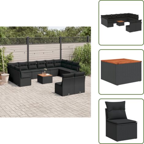 Rattan PE - vidaXL Set Divani da Giardino 13pz con Cuscini Nero in Polyrattan - Copertura impermeabile