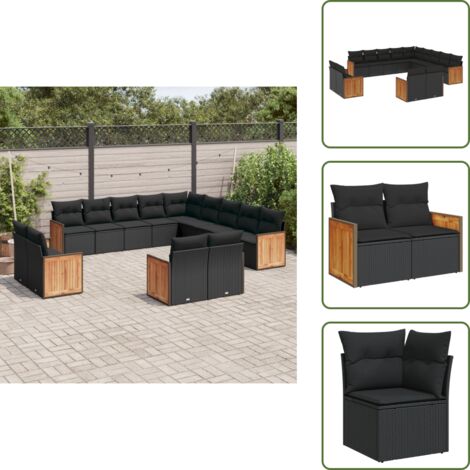 Rattan PE - vidaXL Set Divani da Giardino 13pz con Cuscini Nero in Polyrattan - Poltrona da giardino