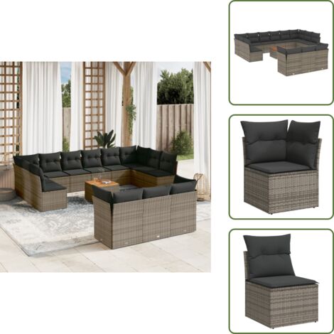 Rattan PE - vidaXL Set Divani da Giardino 14pz con Cuscini in Polyrattan Grigio - Mobili da giardino
