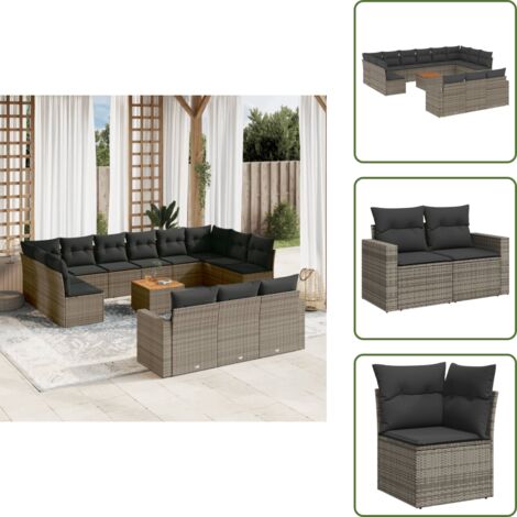 Rattan PE - vidaXL Set Divani da Giardino 14pz con Cuscini in Polyrattan Grigio - Poltrone da giardino