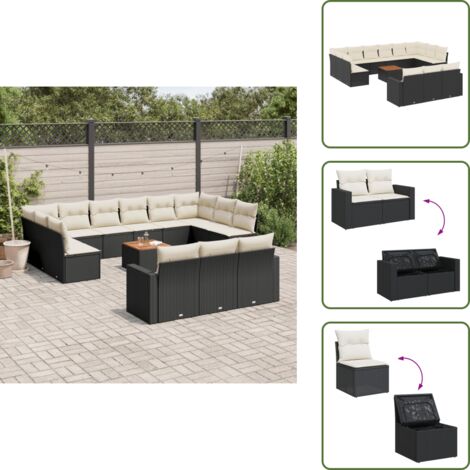 Rattan PE - vidaXL Set Divani da Giardino 14pz con Cuscini in Polyrattan Nero - Poltrone da giardino