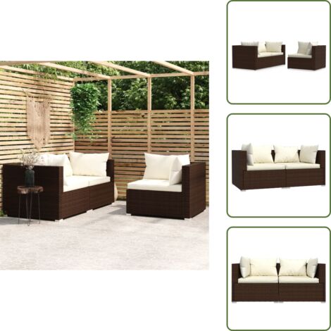 Rattan PE - vidaXL Set Divani da Giardino 3 pz con Cuscini in Polyrattan Marrone - Mobili da esterno