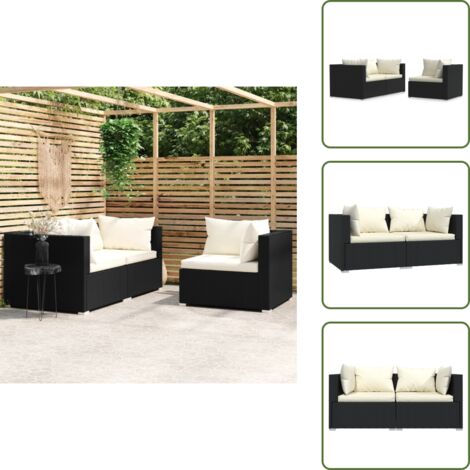 Rattan PE - vidaXL Set Divani da Giardino 3 pz con Cuscini in Polyrattan Nero - Cuscini per divani
