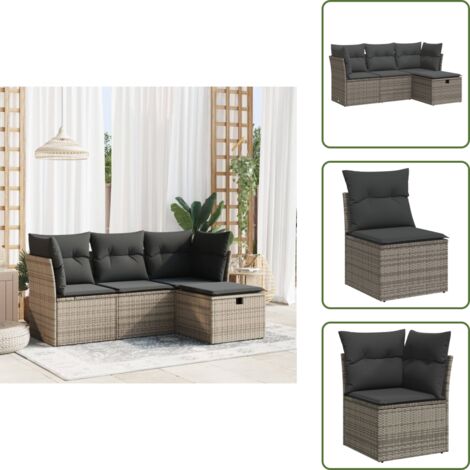 Rattan PE - vidaXL Set Divani da Giardino 4 pz con Cuscini in Polyrattan Grigio - Mobili da giardino