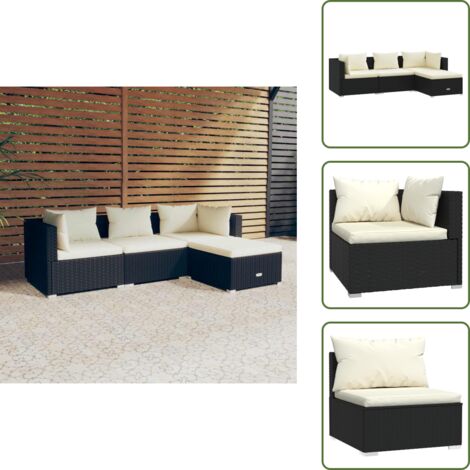 Rattan PE - vidaXL Set Divani da Giardino 4 pz con Cuscini in Polyrattan Nero - Cuscini per divano