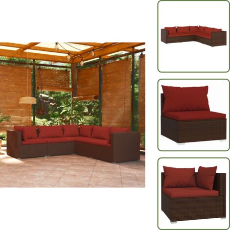 Rattan PE - vidaXL Set Divani da Giardino 5 pz con Cuscini in Polyrattan Marrone - Cuscini per divano