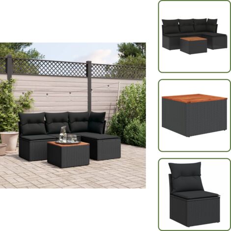 Rattan PE - vidaXL Set Divani da Giardino 5 pz con Cuscini in Polyrattan Nero - Copertura impermeabile