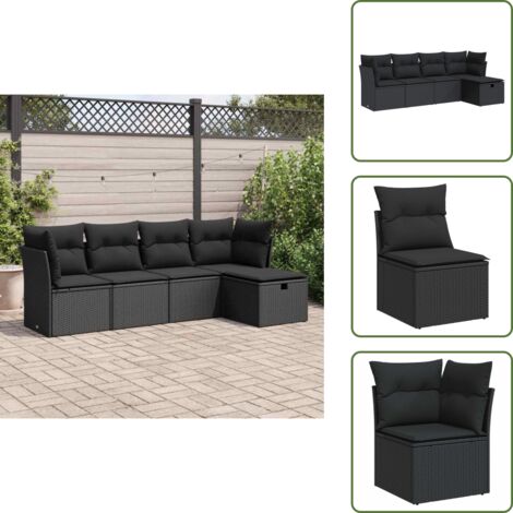 Rattan PE - vidaXL Set Divani da Giardino 5 pz con Cuscini in Polyrattan Nero - Copertura impermeabile