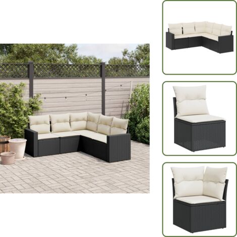 Rattan PE - vidaXL Set Divani da Giardino 5 pz con Cuscini in Polyrattan Nero - Cuscini sfoderabili
